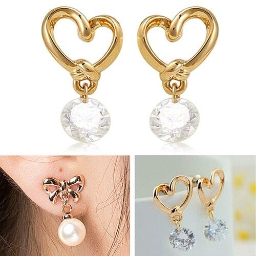 Bluelans Womens Allergy Free Heart Zircon Ear Pins Bowknot Faux Pearl Eardrop Earrings