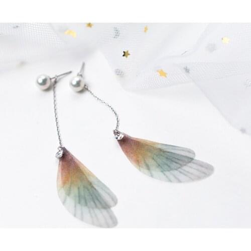 MloveAcc Real 925 Sterling Silver Shell Pearl Butterfly Wings Feather Dangle Earrings for Women Girls Sterling-silver-jewelry