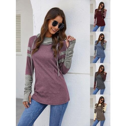 Women Hoodies Sweatshirts 2020 Autumn Winter Plus Size Long Casual Hooded Ruched Sleeve Pocket Patchwork Contrast Heathered