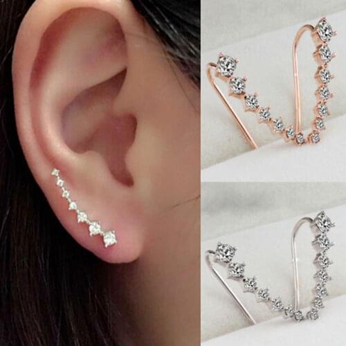 1 Pair New Fashion Jewelry Rhinestone Stud Earrings for Women Hot Clip Piercing Gold Sliver Color Cuff Earrings