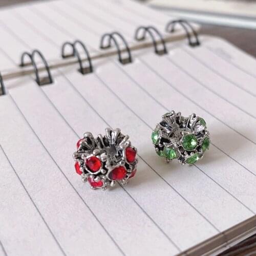 10pcs Jewelry Making DIY Beads Big Hole 13mm Rhinestone Crystal Red Green Beads Fit European Charm Bracelets For Women Pulsera
