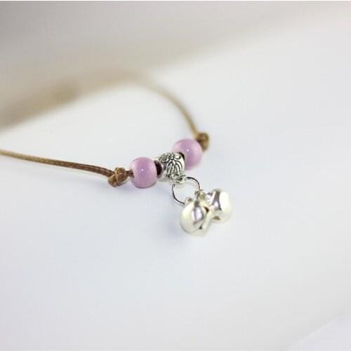 12 Pieces/Lot Bell Pendant Ankle Bracelets Ceramics Bead Barefoot Sandals Foot Jewelry Coffee Color Weave Rope Adjustable Bangle