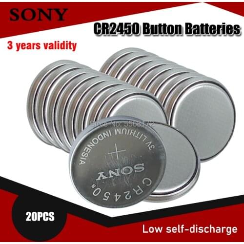 20PCS 100% Original Sony CR2450 CR 2450 3V 550mah Lithium Batteries For swatch watch Car key clocks Pedometer Button Coin Cell