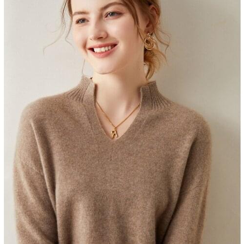 2021 Fashion Women Sweaters And Pullovers Winter V-Neck Pockets Female Jumper 100% Cashmere Sweater Knitted Pullover Women Tops