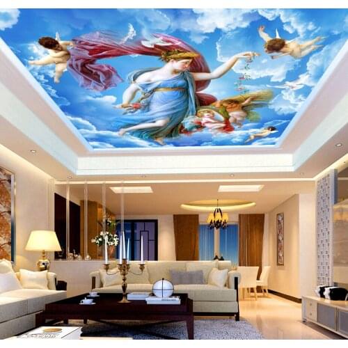Large Sky Ceiling Mural 3d Ceilings Mural white cloud Wallpaper for Living room and bedroom 3d Murals blue Wall paper Sticker