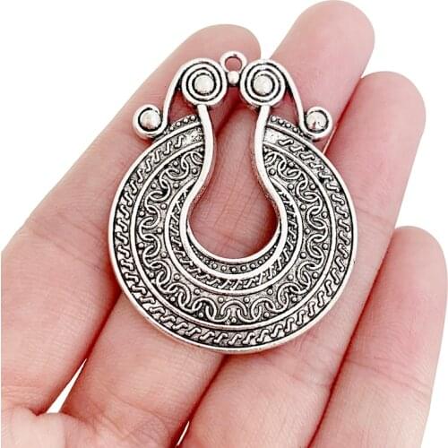 5 x Tibetan Silver Boho Bohemia Ethnic Round Charms Pendants for Necklace Jewelry Making Findings 46x36mm