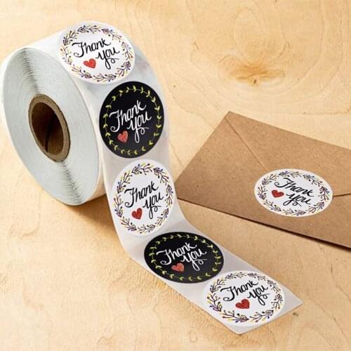 500Pcs/roll Black White Thank You Stickers for Seal Labels 1 inch Gift Packaging Stickers Birthday Party Offer Stationery