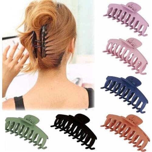 6Pcs/Set Popular Frosted Pattern Hair Claws Clip Anti-Slip Acrylic Simple Oval Hollow Grasp Hair Crab Clips Hair Accessories