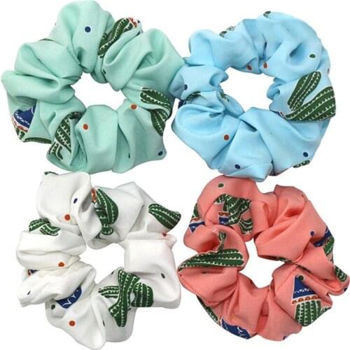 Free shipping Fashion women lovely cactus Printed Hair bands elegant hair scrunchies girls hair Tie Accessories Ponytail Holder