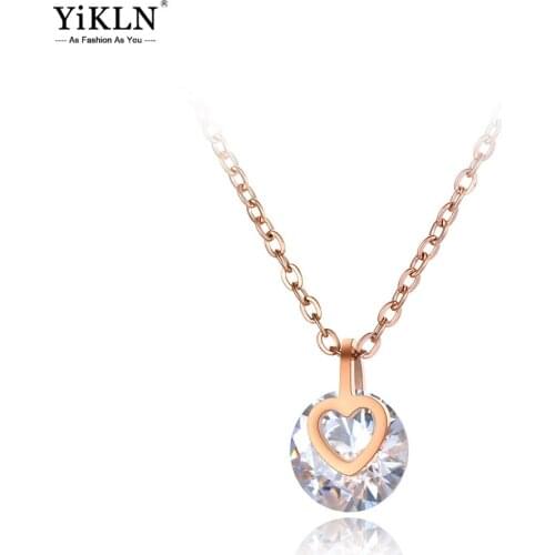 YiKLN Titanium Stainless Steel CZ Crystal Choker Necklaces Jewelry Trendy Heart Charm Pendant Necklace For Women YN20021