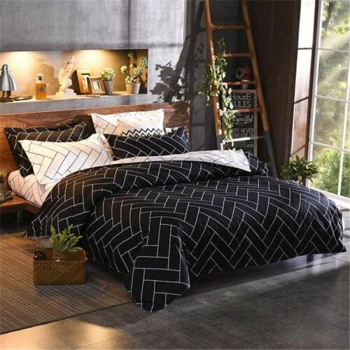 Geometric Print Bedding Set Black Stripe King Size Duvet Cover Sets Single Double Full Queen Bed Linens Quilt Covers Bedclothes