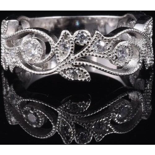 High quality Authentic 925 Sterling Silver flower stone Rings with pave Simulated Diamond Wedding ring European Women gift style