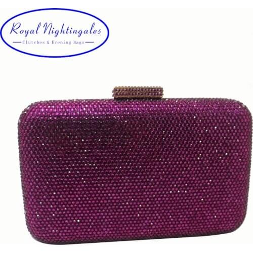 Royal Nightingales Large Hard Box Crystals Clutch Purse Evening Bags Red Black Purple Navy White Silver Green Grey Gold