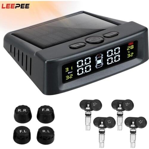 LEEPEE Solar TPMS Car Tire Pressure Alarm Monitor System Display Intelligent Temperature Warning Fuel Save with 4 Sensors tpms