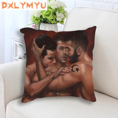 Man Printed Linen Cotton Cushion Cover Throw Pillow Case Soft Pillow Cover for Sofa Home Decor