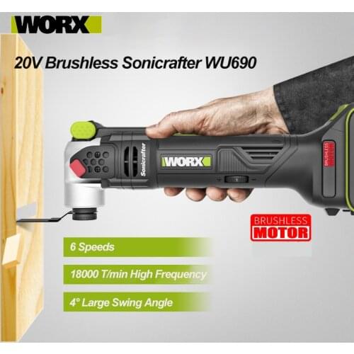 Worx WU690 20v Brushless Motor Sonicrafter Oscillating Multi-Tool SDS Chuck 6 Speeds Large Swing Angle Power Tool