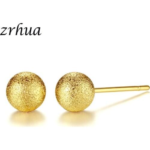 ZRHUA Fashion Women Men Gold Frosted Balls Round Stud Earrings Ear Piercing Jewelry Woman Girl Jewelry Gift Unisex Ball Earrings
