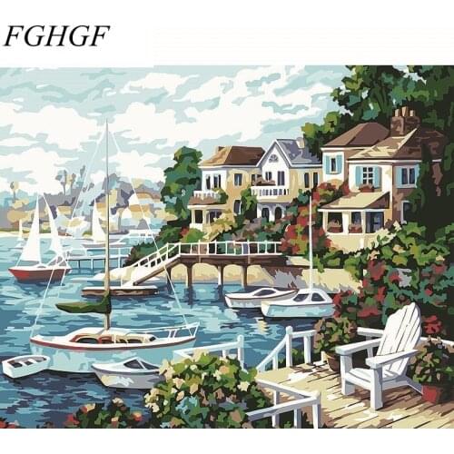 FGHGF Resorts Landscape DIY Painting By Numbers Drawing Painting On Canvas Handpainted Wall Art Picture For Home Artwork