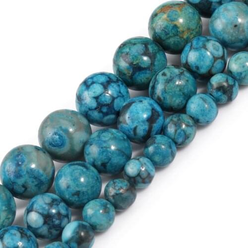 Natural Blue Medical Stones Round Loose Maifan Mineral Beads for Jewelry Making DIY Bracelet Accessories 15'' Strand 6/8/10mm