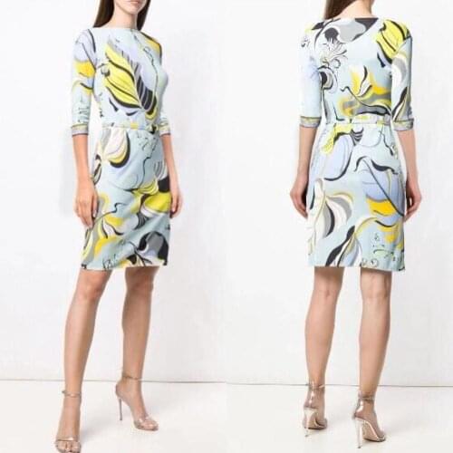 2019 New Fashion Show half-sleeved fashion o-Neck silk slim dress