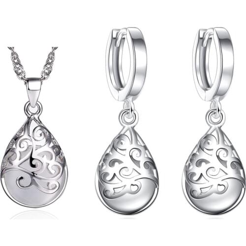 New Fashion 925 Sterling Silver Sets Moonstone Opal Tears Totem Earrings Necklace Sets For Women Jewelry Christmas Gift