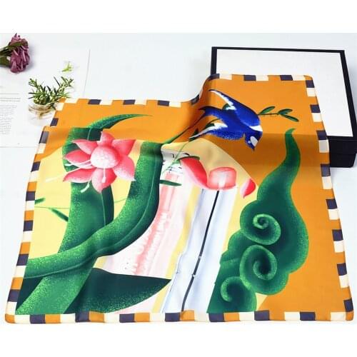 53cm Swallow Spring Scarves Women Summer Silk Square Scarf Luxury Brand Neckerchief For Ladies Bandanna Kerchief