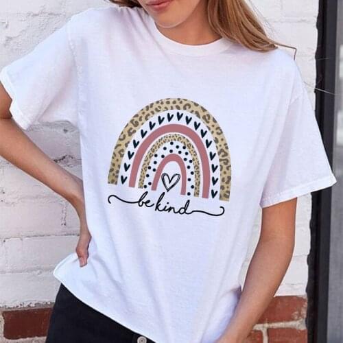 Rainbow Be Kind Print Women Summer T Shirt O-Neck Femme Fashion Tees Shirt Graphic Tops Women Clothes Ladies Short Sleeve Shirts