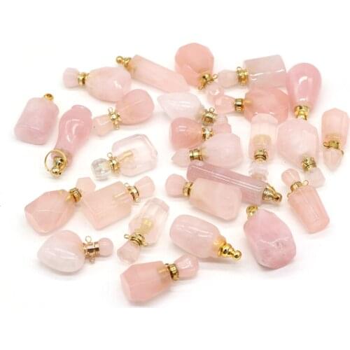 Rose Quartz Natural Stone Semi-precious Stone Perfume Bottle Pink Crystal PendantFor Elegant Women Love Romantic Gift