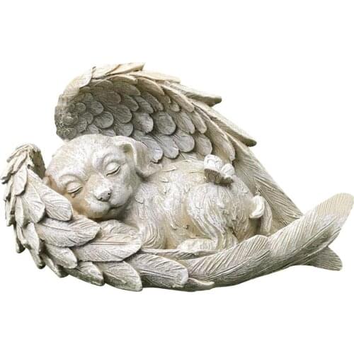 Garden Home Ornament Resin Statues Angel Dog Cat Decor Statue Resin Pet Memorial Statue Outdoor Sleeping Angel Wing Sculpture