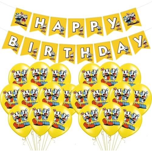 1set Game Cuphead Balloon Latex Yellow Balloons Happy Birthday Party Decoration Banner Mugman The Devil Legendary Chalice Toy