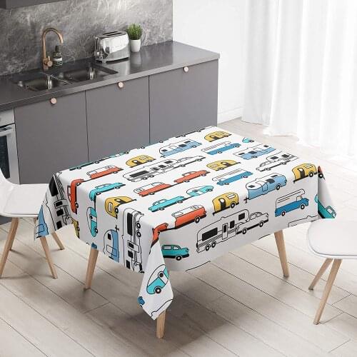 Camping Picnic Table Cloth with Happy Words Caravans Retro RV Fun Holiday Camping Décor
