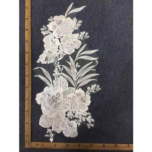 Bridal Wedding Lace Applique Ivory Floral Embroidered Lace Applique Exquisite Wedding Dress Bridal Veil Applique 1 PCS