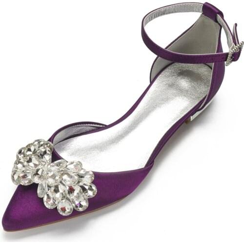 Luxury Rhinestones Brides Wedding Flats Pointed Toe Ballerians Women Shoes Ankle Strap Evening Party Shoe Satin Casual Flat