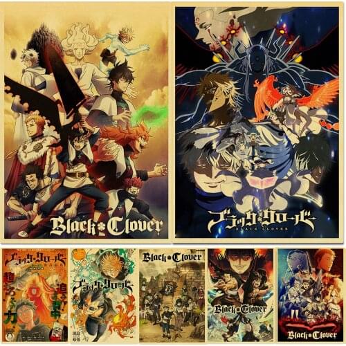 Vintage Black Clover Posters Japanese Anime Retro Posters Wall Stickers Kraft Paper Prints Home Decoration Painting