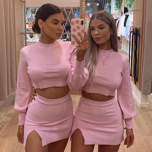 Foridol vintage lantern sleeve pullovers sweater women cropped casual pink sweater autumn winter knitted tops streetstyle 2020