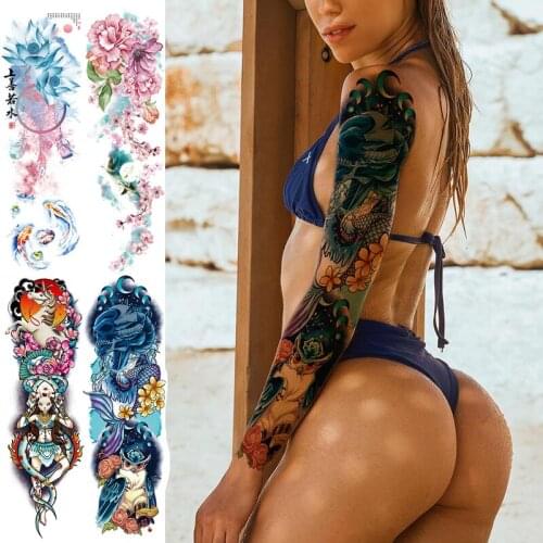 Thigh leg temporary tattoo sticker women large body art sexy tatoo for woman phoenix lotus flower peony carp tattoo sticker big