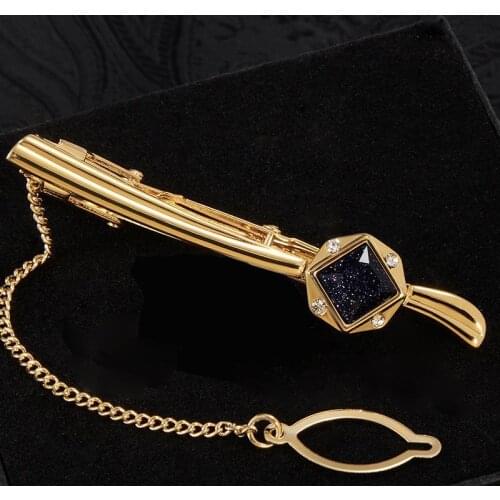 High-end Tie Clip men jewelry luxury Classic gold lase Matte Tie Bar carving Simple Brushed Smooth crystal Clasp Tie Pin Gifts