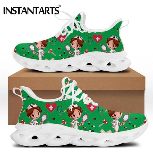 INSTANTARTS Cute Cartoon Nurse Doctor Design Women Walking Sneakers Breathable Nursing Shoes Female Lace-up Footwear Zapatillas