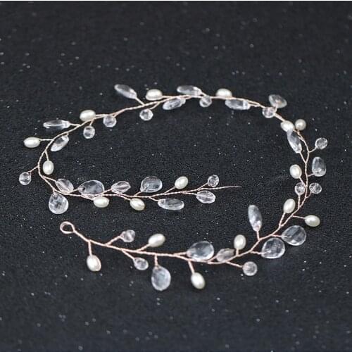 Rose Gold Wedding Hair Accessories Water Crystal Pearl Hairbands For Bridal Women Tiara Headband Handmade Hair Jewelry Ornaments