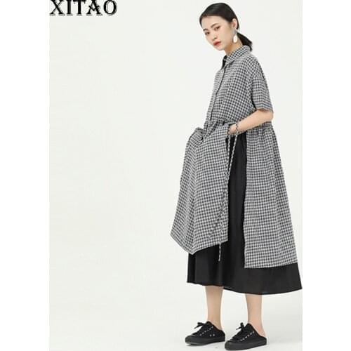 XITAO Plaid Women False Two Piece Dress Irregular Women Fashion Split 2020 Summer Pullover Elegant Casual Style Dress DMY4813