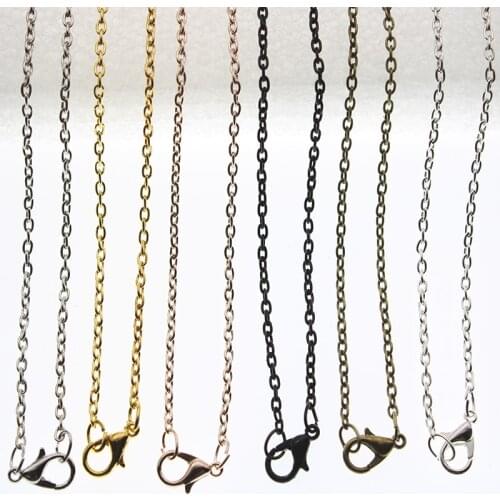 10pcs Rose Gold Black Silver Plated Metal Chain Necklace Chains 60cm length Lobster Clasp DIY Jewelry Making Accessories