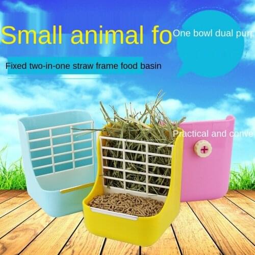 2 In 1 Pet Rabbit Hay Feeder Grass Rack Rabbit Food Pot Fixed Food Bowl Guinea Pig Cage Accessories Small Pet Supplies