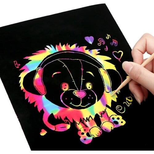 5Pcs 25.8x18cm DIY Magic Rainbow Color Scratch Art Paper Card Set With Pen Drawing Board Stick Art Painting Educational Gifts