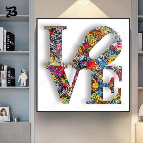 Abstract Canvas Painting Large Wall Art Canvas Poster and Print Street Love Letter Wall Art Pictures for Living Room Home Decor