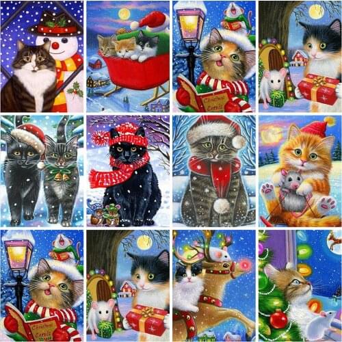 HUACAN Full Square 5d Diamond Painting Cat Mosaic Christmas DIY Diamond Embroidery Animal Needlework Home Decor