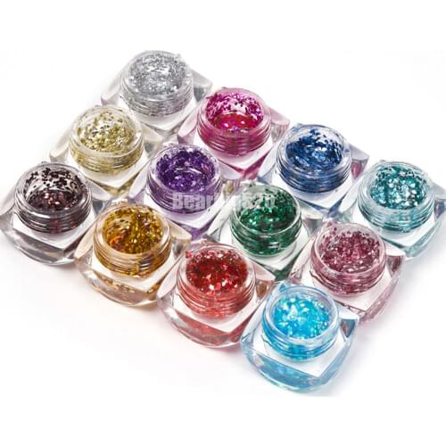 12Colors Glitter UV Gel Shining Rhombus Sequins Decorations Gel Varnish Painting Soak Off UV Polish