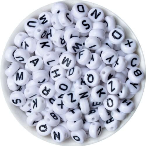 7mm 200Pcs Alphabet Beads Acrylic Bead with Letters White DIY Letter Beads For Bracelet Accessories for Jewelry Mixed