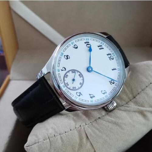 GEERVO No logo 40mm Manual mechanical mens Watch White dial Blue heart-shaped hand ST3621 Movement second hand is at 6 o'clock