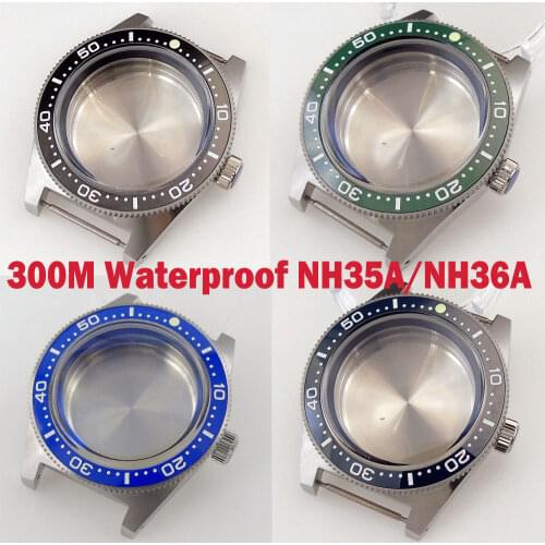 41mm Sapphire Diving Watch Case Fit For NH35A NH36A 300M Waterproof Rotating Ceramic Bezel 316L Stainless Steel C3 Lume Dot