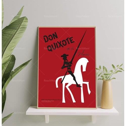Don Quichotte de la Mancha-Cervantes-Théâtre Ballet Affiche-Rouge et Noir Design